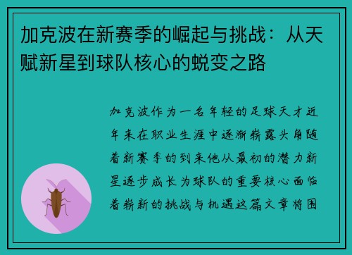 加克波在新赛季的崛起与挑战：从天赋新星到球队核心的蜕变之路