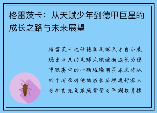 格雷茨卡：从天赋少年到德甲巨星的成长之路与未来展望