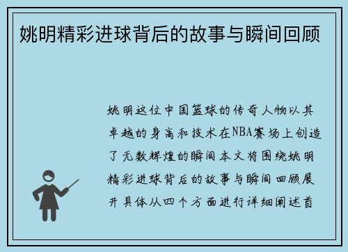 姚明精彩进球背后的故事与瞬间回顾